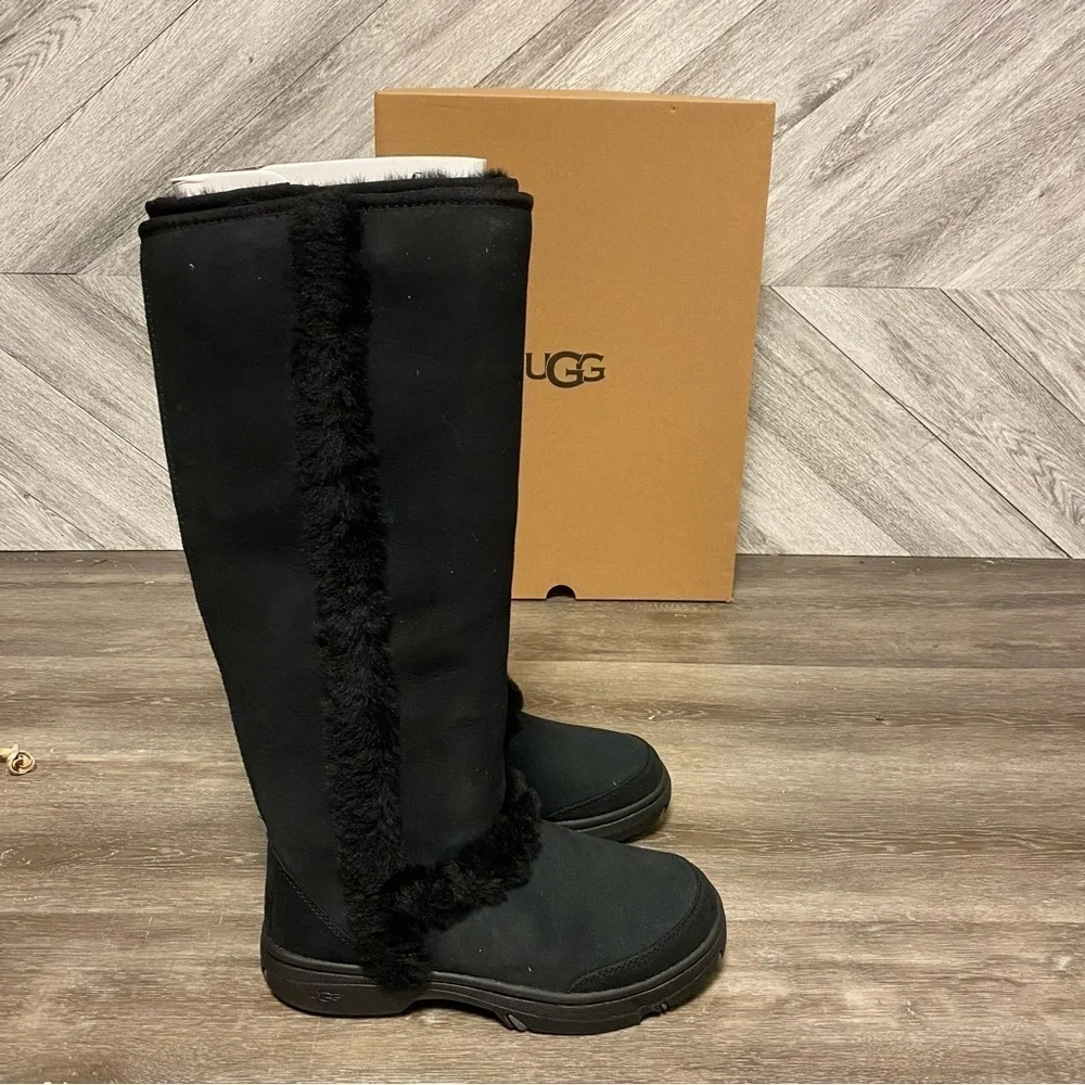 UGG | Sunburst Extra Tall Suede Shearling Boots In Black NEW